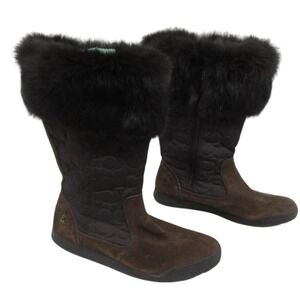 Coach Talen Quilted Suede Fur Trim Side Zip Boots Women's Size 9.5M Brown Black